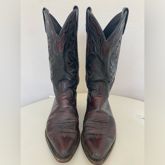 Mens Dan Post Black Cherry Leather Cowboy Boot | Size 8 - Picture 4 of 9